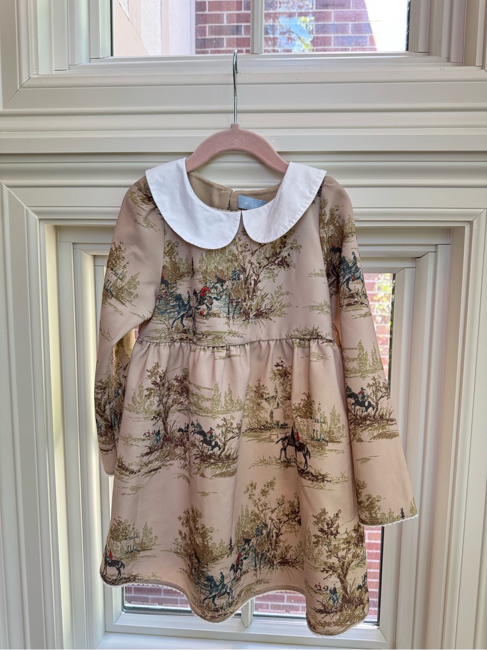 Hill House Cream Toile Long-Sleeve Dress with White Peter Pan Collar